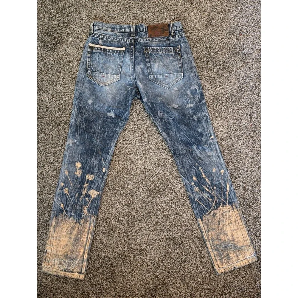Heritage America 1776 Denim Distillery Men Jeans Gold Paint Splatter 34x33